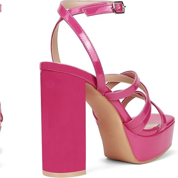 Elisabet Tang Chunky Platform High Heels Sandals 4.7" Ankle Strap Heels US sz 7 - Picture 4 of 6